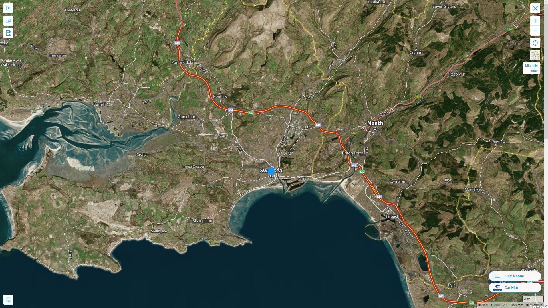 Swansea Highway and Road Map with Satellite View